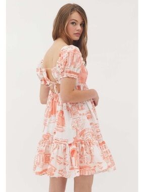 UO Urban Wonderland Tie-back Babydoll Dress Cotton Peach Coral Sz XS Coquette